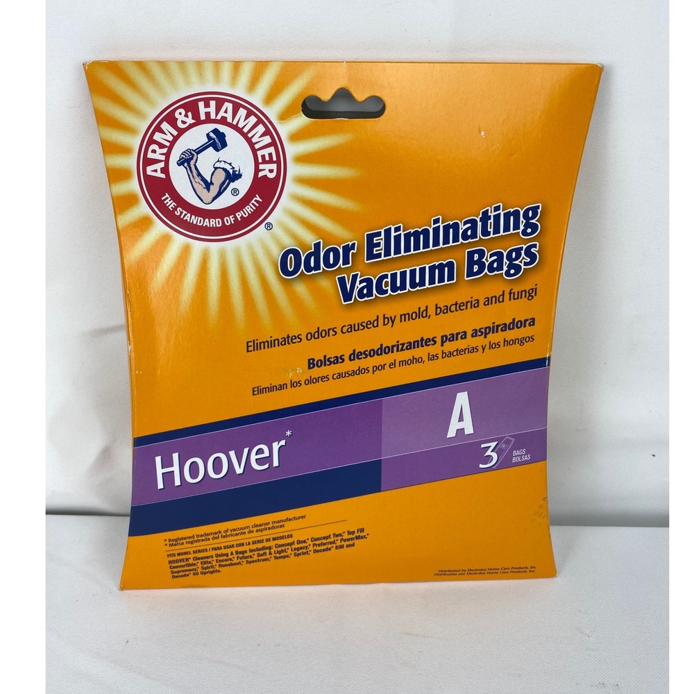 New Arm & Hammer Hoover Vacuum Bags Odor Eliminating Type A 3 Bags 62601B